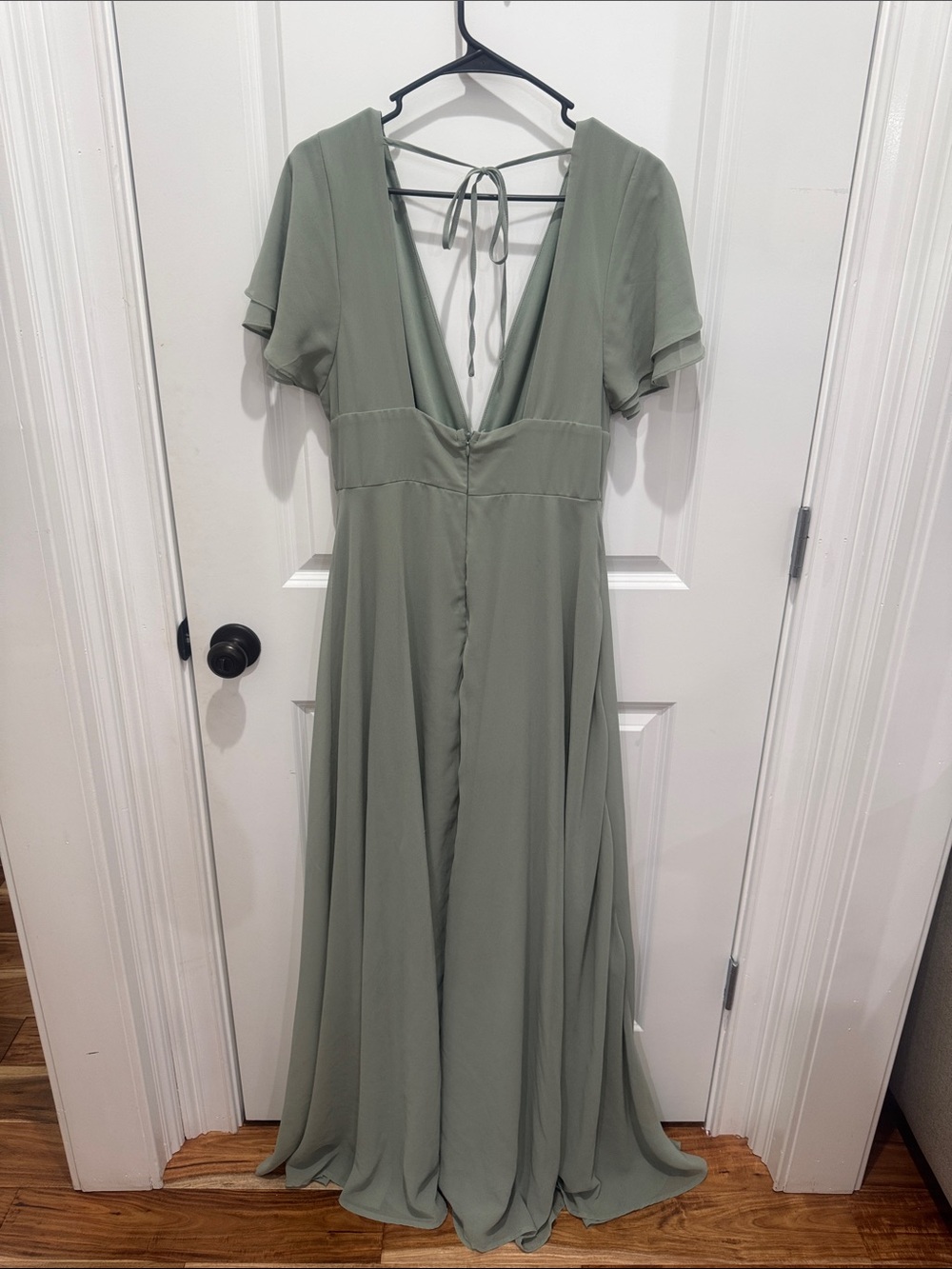 Lulu's Sage Green V-Neck Maxi Dress - Picture 3 of 3